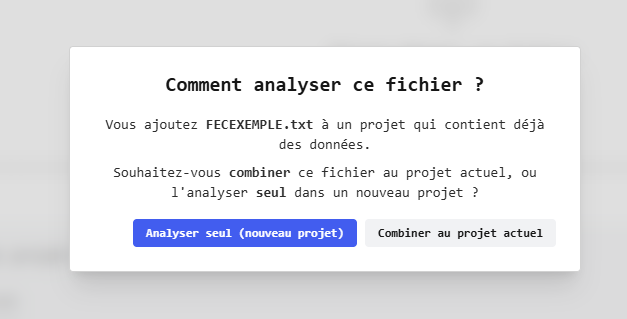 Boîte de dialogue de choix d'import